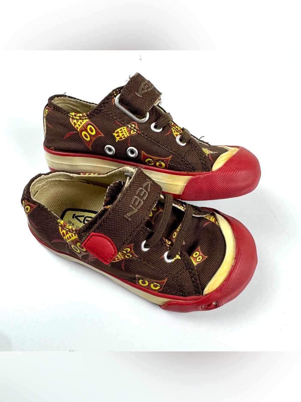 Keen Toddler Canvas Brown Red Owl Sneakers Toddler Size 8 Hook & Loop Rubber Toe